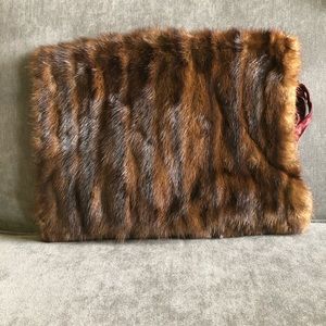 Vintage Mink Muff Silk Lined and Silk Strap with Zipper Internal Pocket Fur Muff